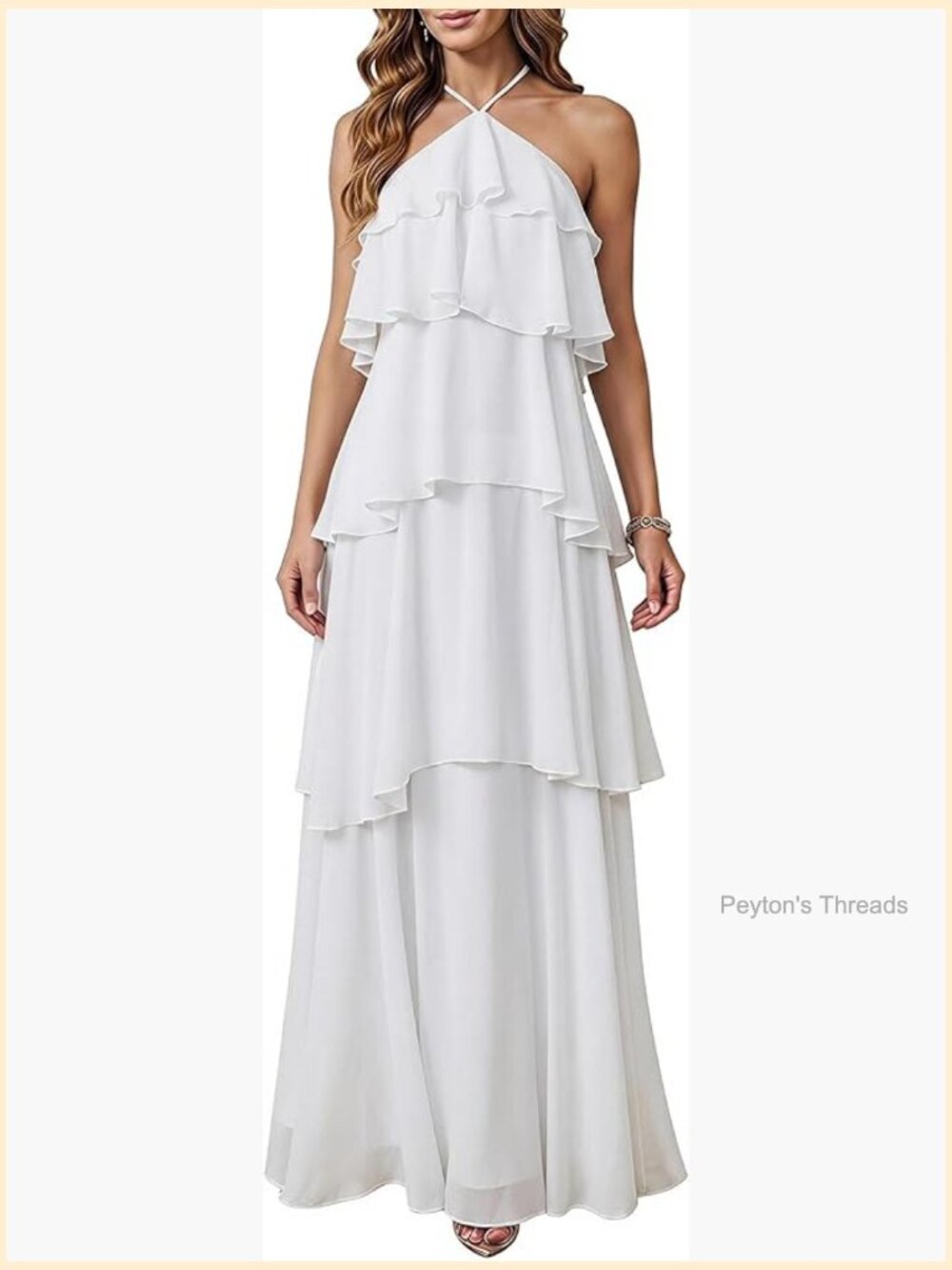 Ruffle Halter Backless Flowy Maxi Wedding Guest Dress - Picture 1 of 5